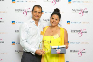 Alex Hart and Sophie Tesoriero celebrating our win at the Waverley Brightest & Best Business Awards 2015